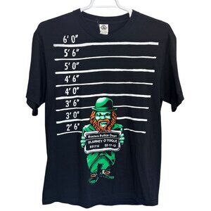 Delta Pro Weight T-Shirt Mens L Black Funny Graphic Leprechaun Mugshot Print